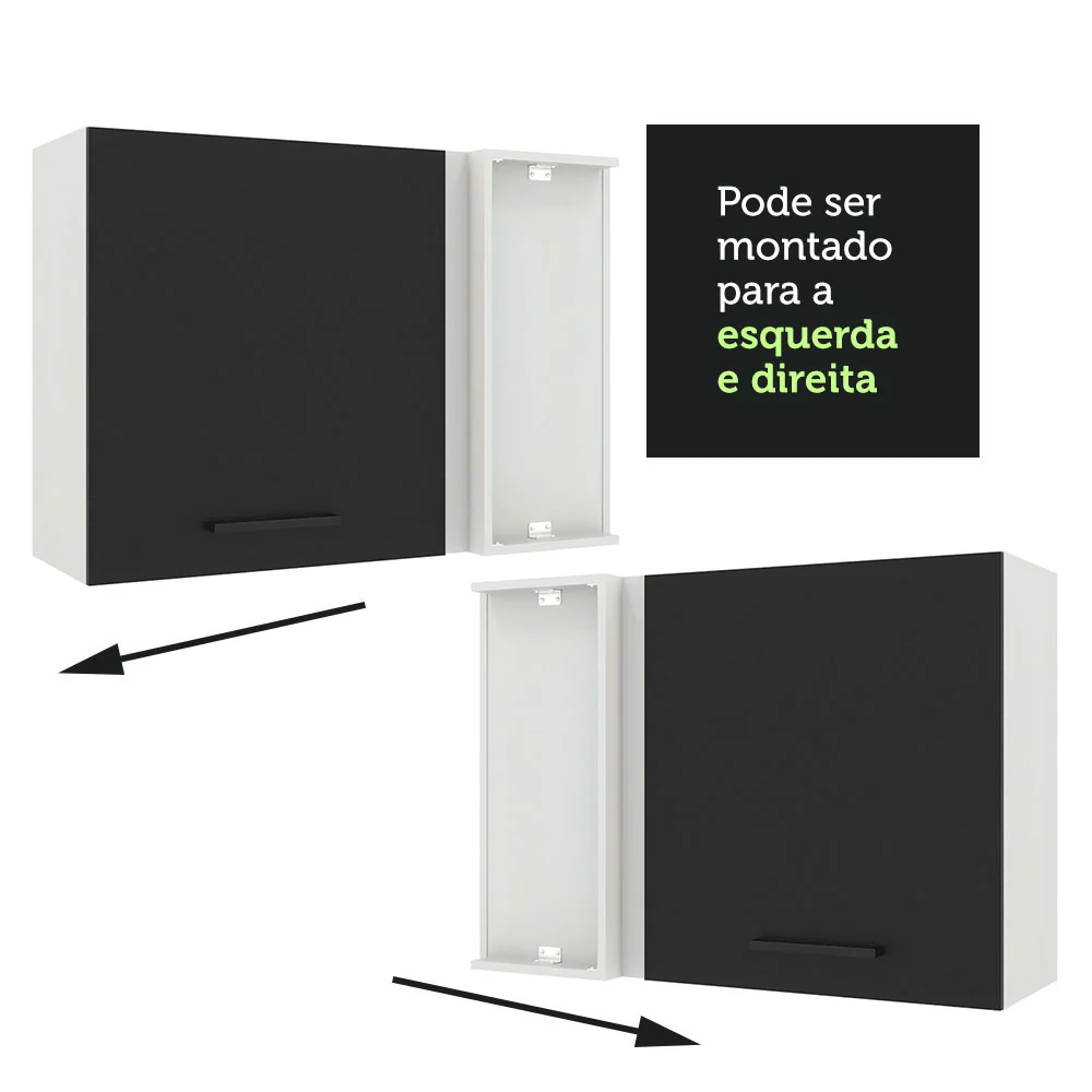 Armário Aéreo de Canto Madesa Agata 1 Porta Branco/Preto - Image 6