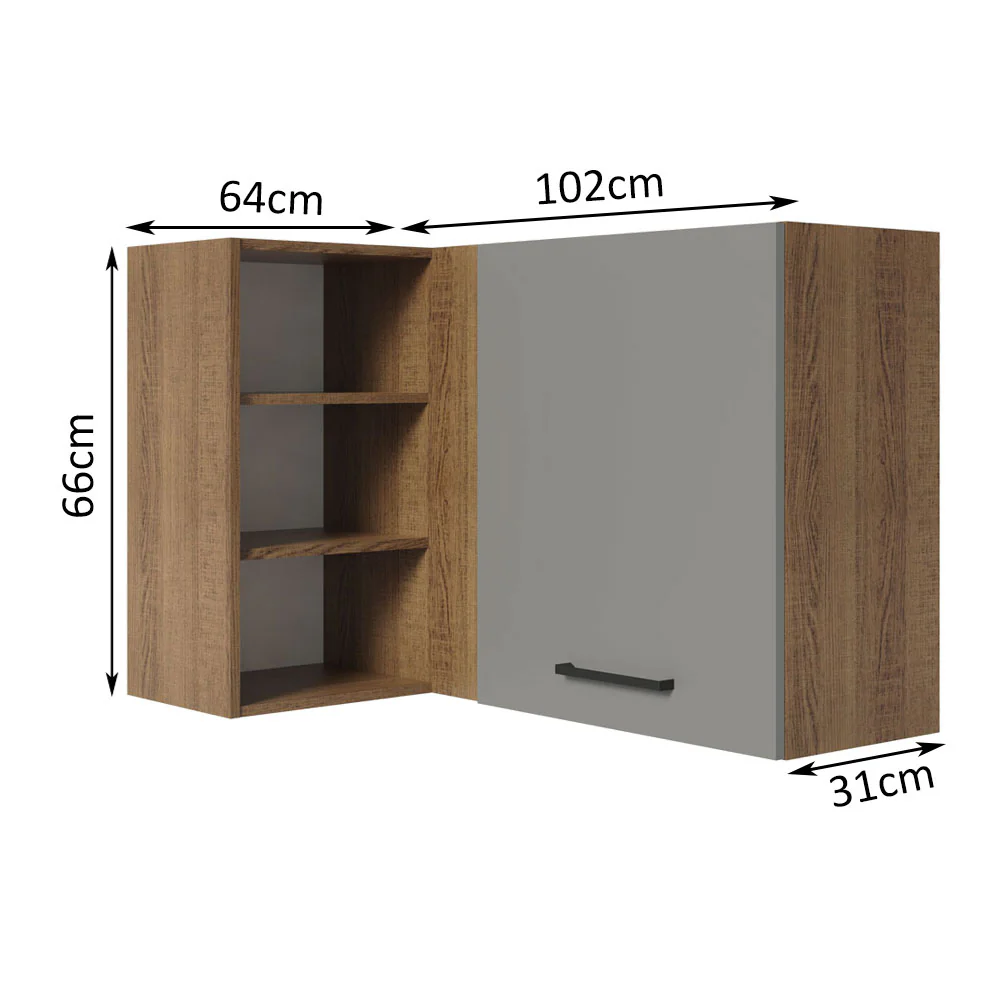 Armário Aéreo de Canto Madesa Agata 1 Porta para linha de 60 cm de profundidade Rustic/Cinza - Image 2