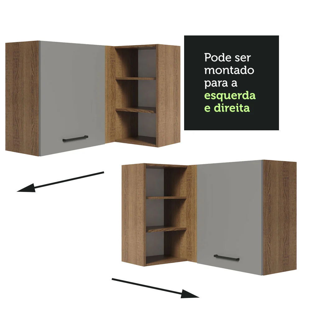 Armário Aéreo de Canto Madesa Agata 1 Porta para linha de 60 cm de profundidade Rustic/Cinza - Image 6