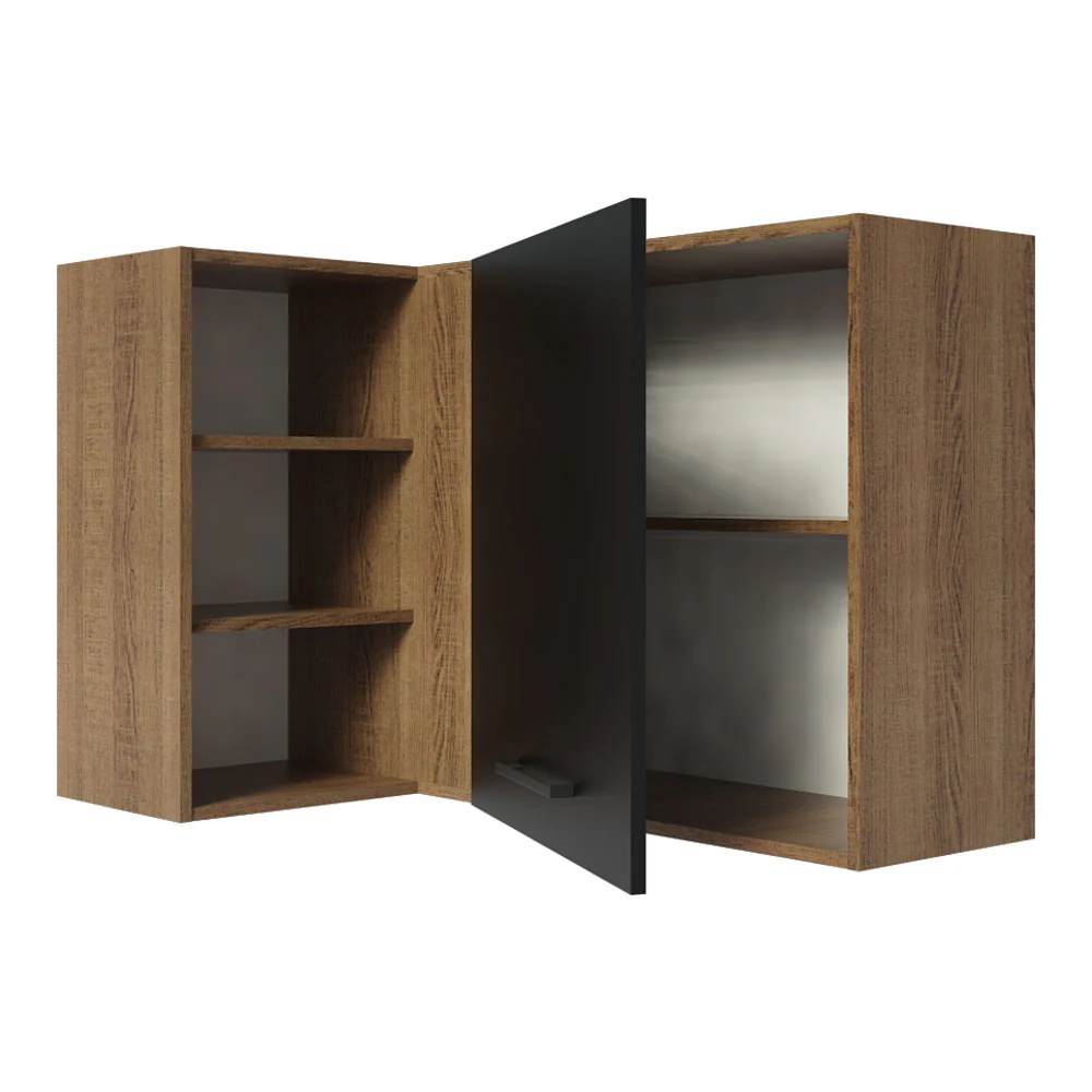 Armário Aéreo de Canto Madesa Agata 1 Porta para linha de 60 cm de profundidade Rustic/Preto - Image 4