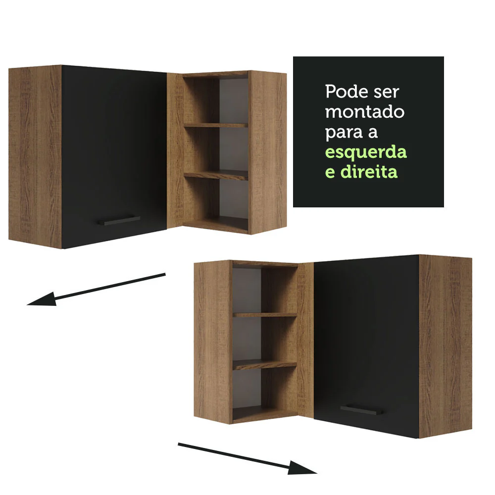 Armário Aéreo de Canto Madesa Agata 1 Porta para linha de 60 cm de profundidade Rustic/Preto - Image 6