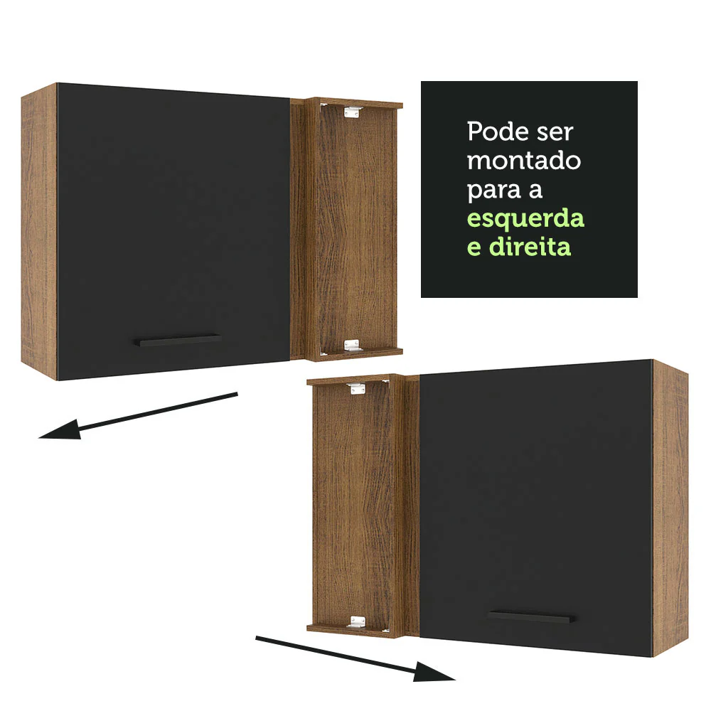 Armário Aéreo de Canto Madesa Agata 1 Porta Rustic/Preto - Image 6