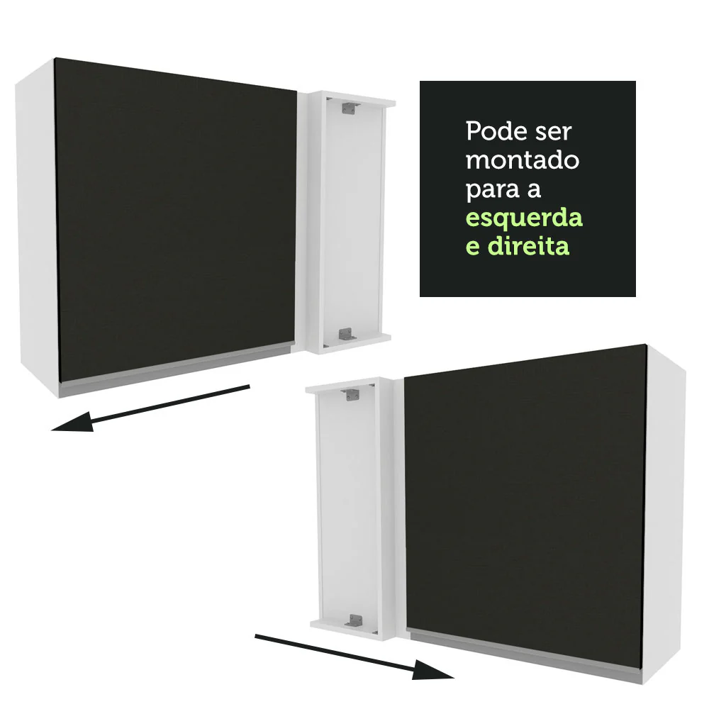 Armário Aéreo de Canto Madesa Glamy 1 Porta Branco/Preto - Image 6