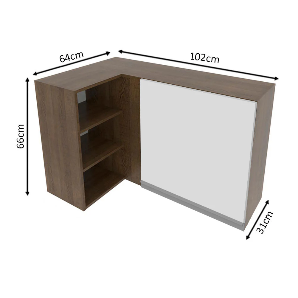 Armário Aéreo de Canto Madesa Glamy 1 Porta para linha de 60 cm de profundidade Rustic/Branco - Image 2