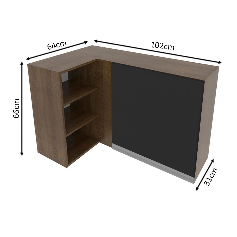 Armário Aéreo de Canto Madesa Glamy 1 Porta para linha de 60 cm de profundidade Rustic/Preto - Image 2