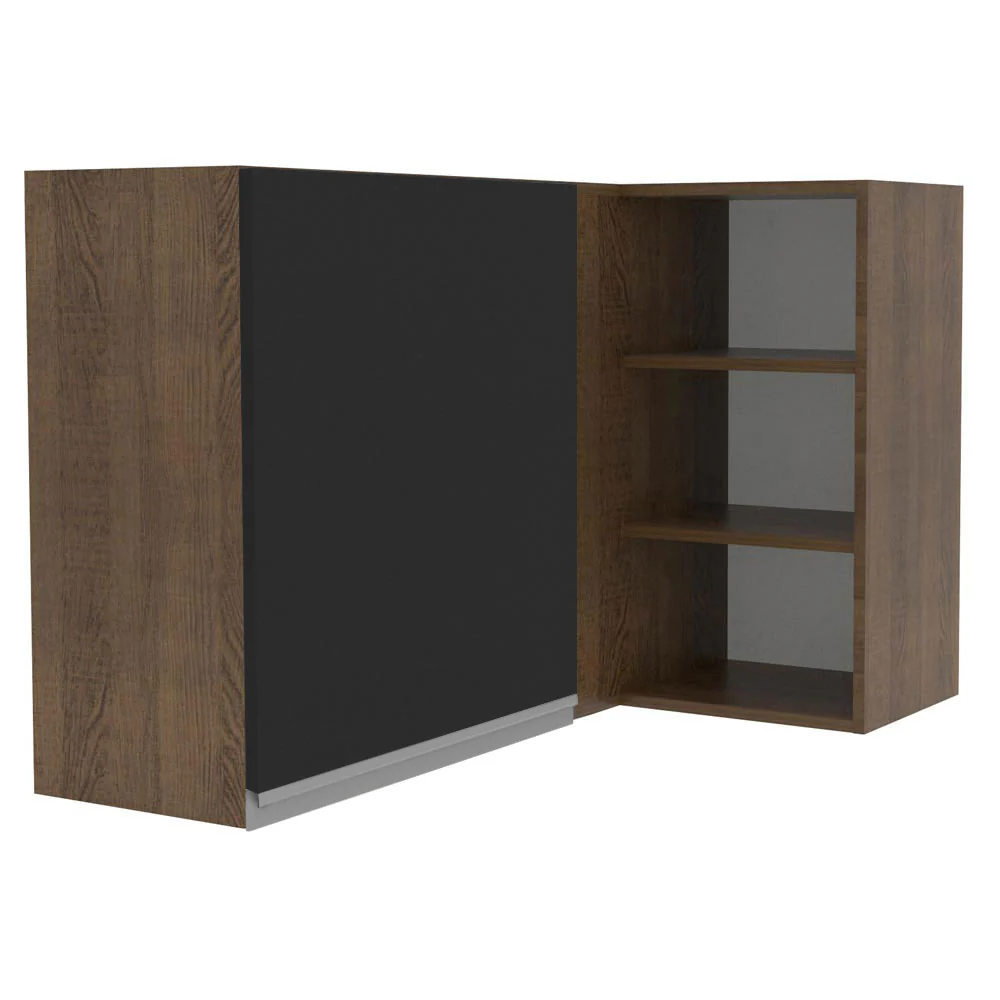 Armário Aéreo de Canto Madesa Glamy 1 Porta para linha de 60 cm de profundidade Rustic/Preto - Image 9