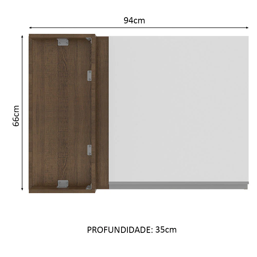 Armário Aéreo de Canto Madesa Glamy 1 Porta Rustic/Branco - Image 2