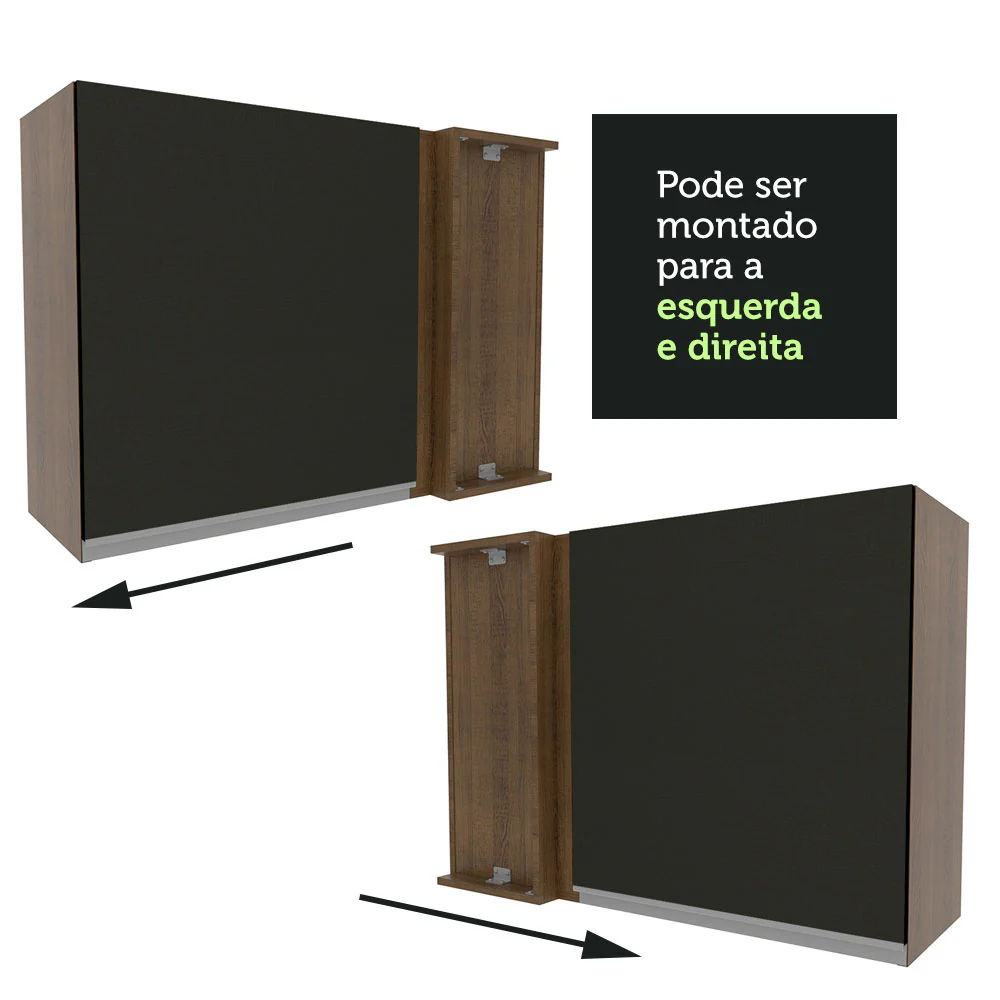 Armário Aéreo de Canto Madesa Glamy 1 Porta Rustic/Preto - Image 6