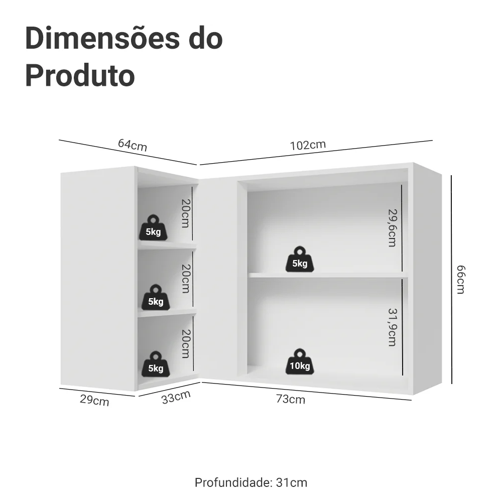 Armário Aéreo de Canto Para Linha 60 cm de Profundidade Branco/Crema Vik Madesa - Image 2