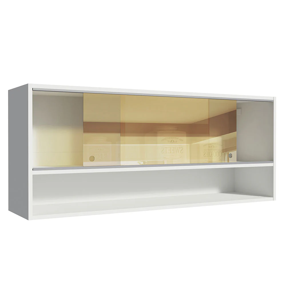 Armário Aéreo Madesa 120cm 2 Portas Correr Vidro Reflex 1 Nicho para Cozinhas Glamy, Lux e Reims Branco - Image 4