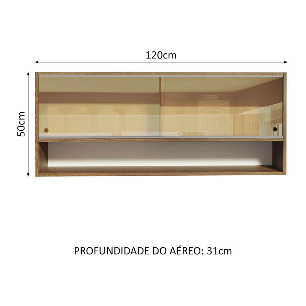 Armário Aéreo Madesa 120cm 2 Portas Correr Vidro Reflex 1 Nicho para Cozinhas Glamy, Lux e Reims Rustic - Image 2