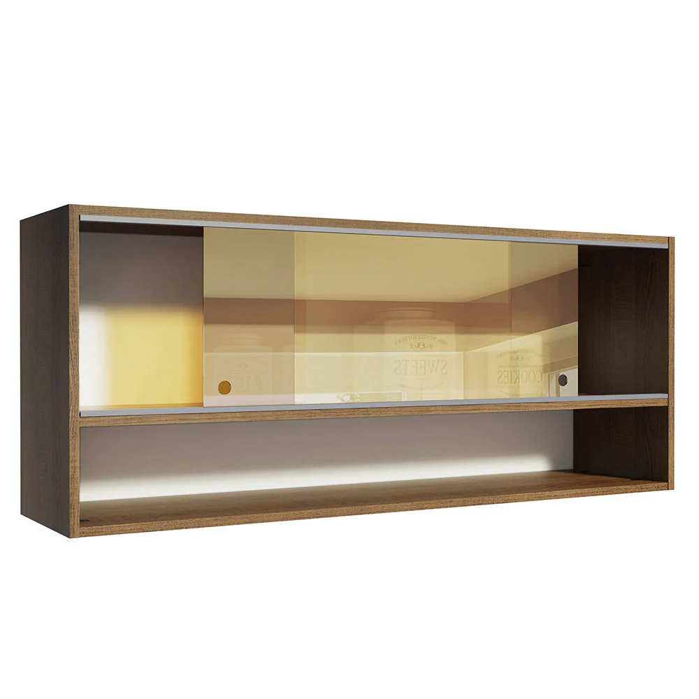 Armário Aéreo Madesa 120cm 2 Portas Correr Vidro Reflex 1 Nicho para Cozinhas Glamy, Lux e Reims Rustic - Image 4
