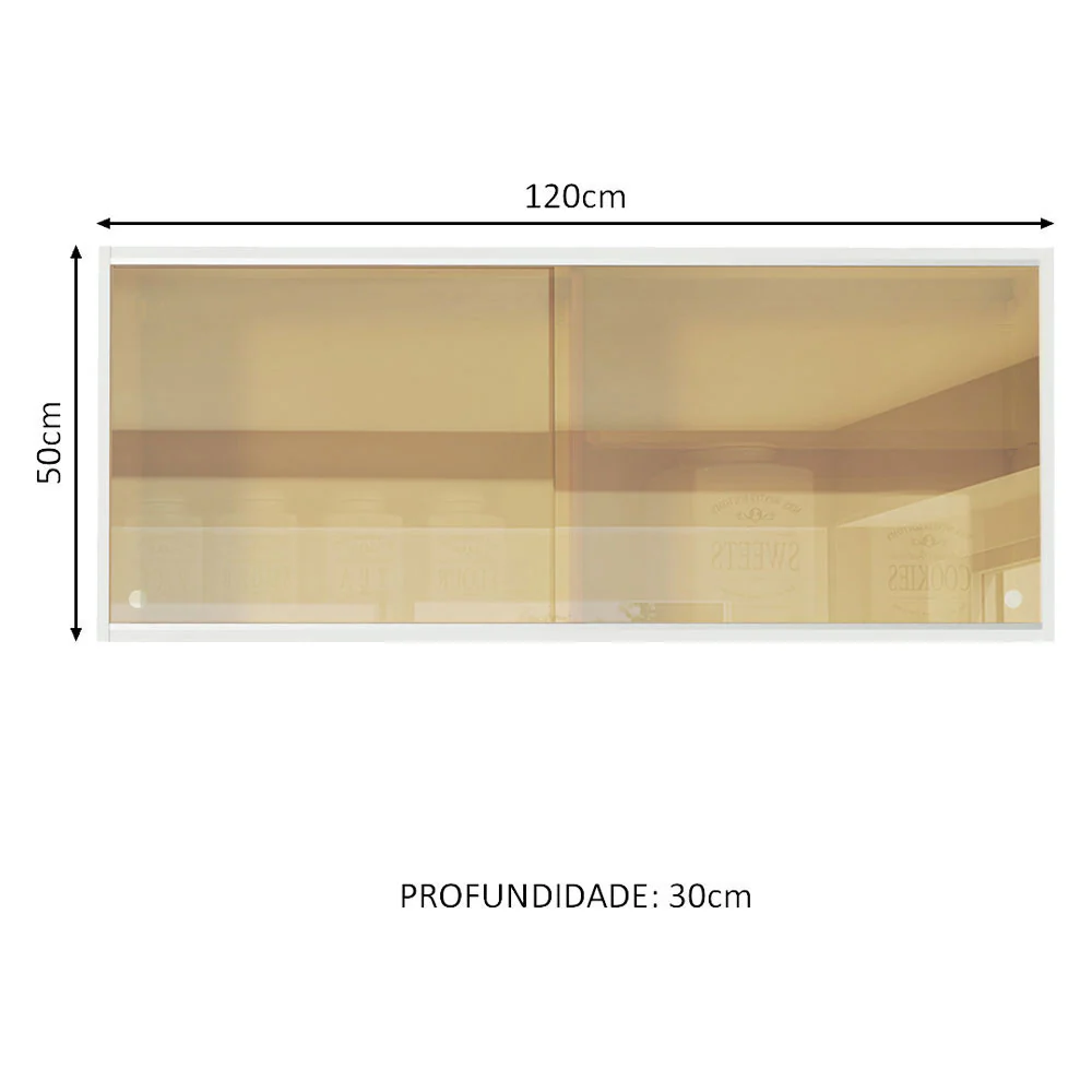 Armário Aéreo Madesa 2 Portas de Correr Vidro Reflex para Cozinhas Glamy, Lux, Agata e Reims Branco - Image 2