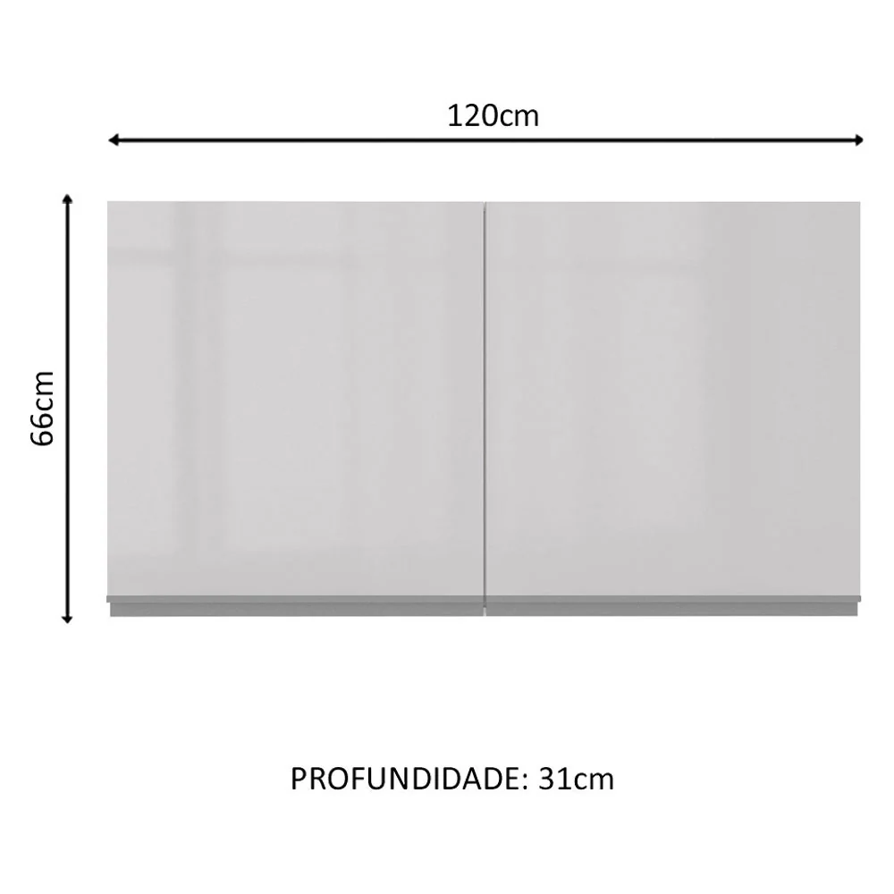 Armário Aéreo Madesa Acordes 100% MDF 120 cm 2 Portas Branco Brilho - Image 2