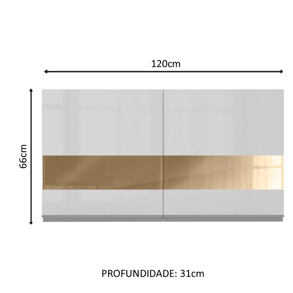 Armário Aéreo Madesa Acordes 100% MDF 120 cm 2 Portas Vidro Reflex Branco Brilho - Image 2