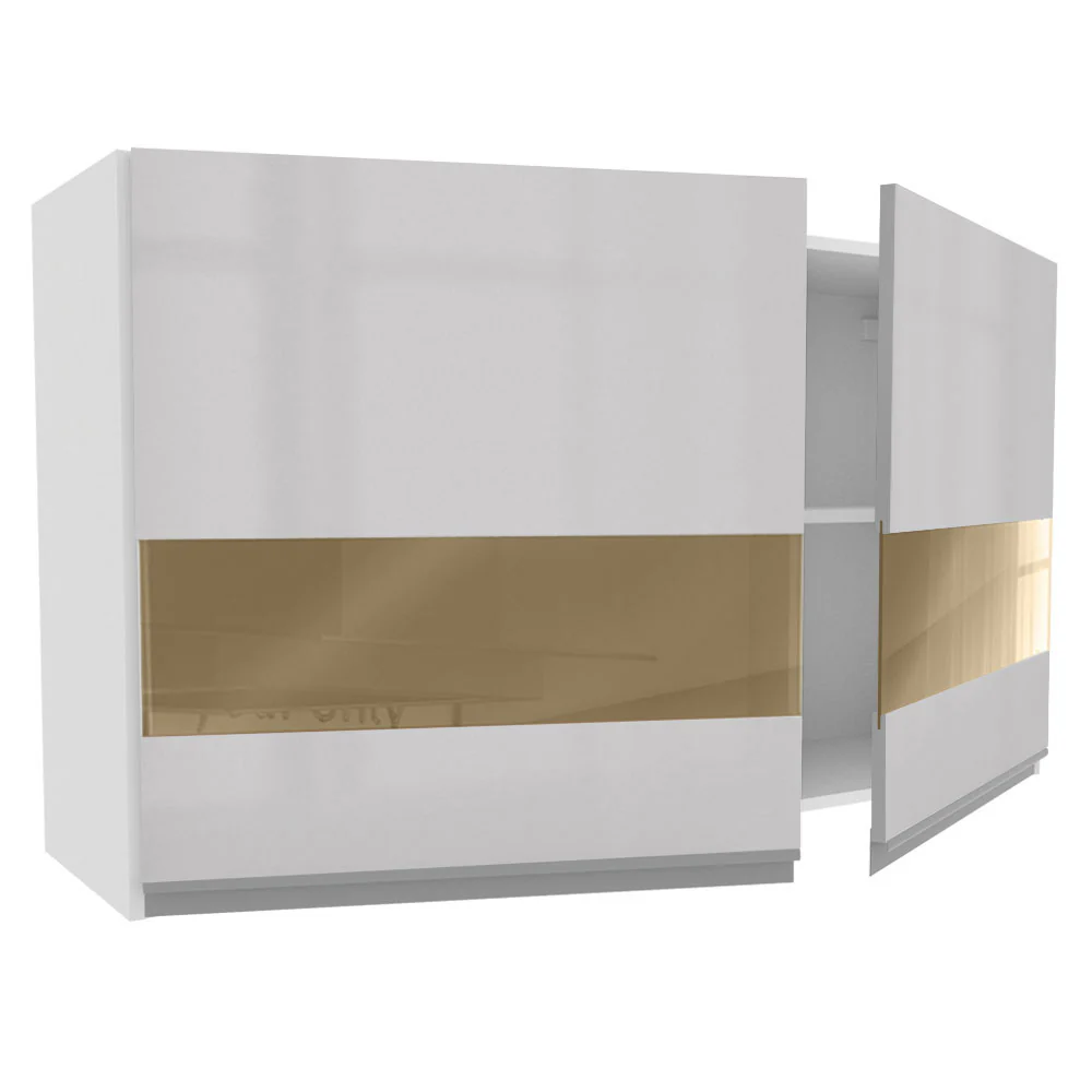 Armário Aéreo Madesa Acordes 100% MDF 120 cm 2 Portas Vidro Reflex Branco Brilho - Image 4