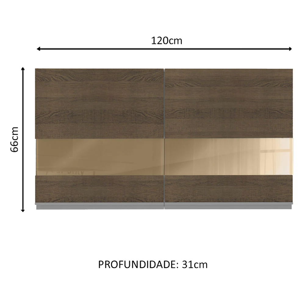 Armário Aéreo Madesa Acordes 100% MDF 120 cm 2 Portas Vidro Reflex Branco/Rustic - Image 2