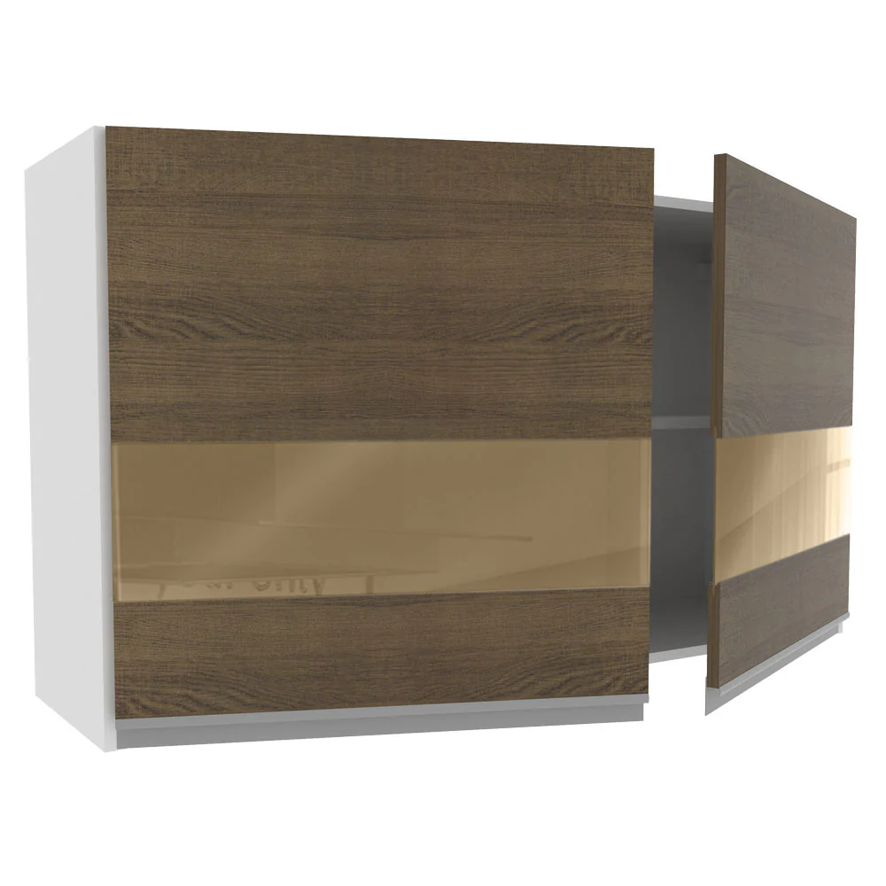 Armário Aéreo Madesa Acordes 100% MDF 120 cm 2 Portas Vidro Reflex Branco/Rustic - Image 4