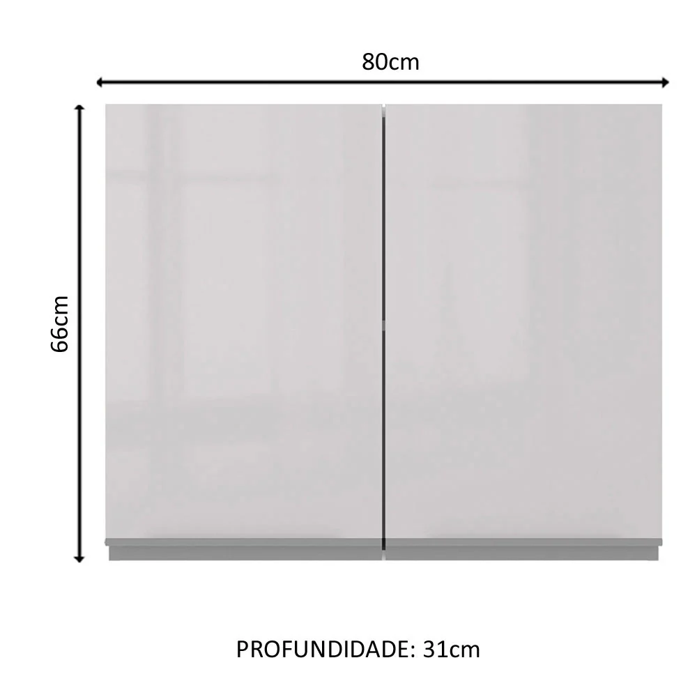 Armário Aéreo Madesa Acordes 100% MDF 80 cm 2 Portas Branco Brilho - Image 2