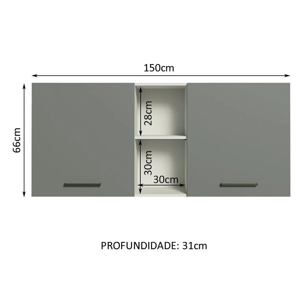 Armário Aéreo Madesa Agata 150 cm 2 Portas e 2 Nichos Branco/Cinza - Image 2