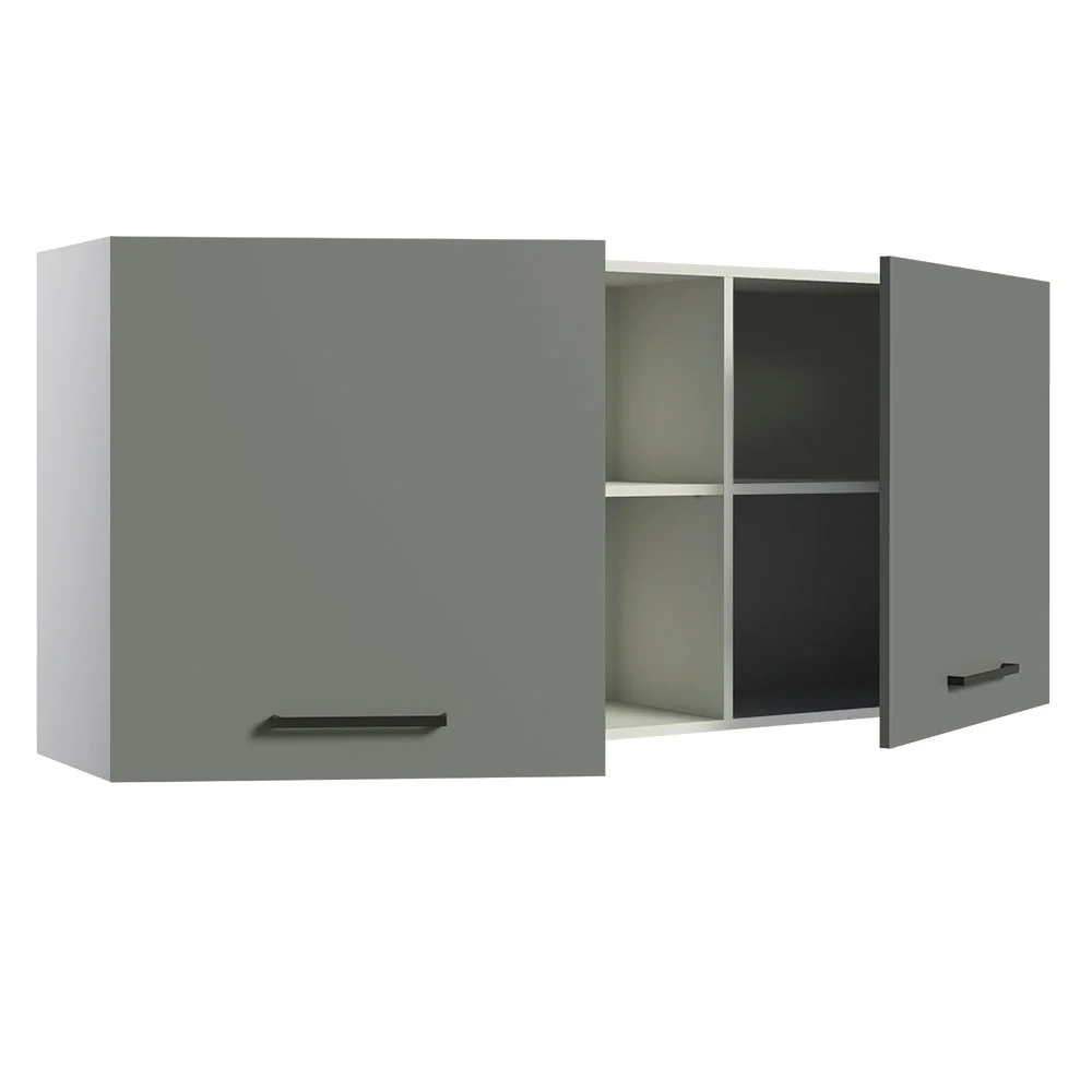 Armário Aéreo Madesa Agata 150 cm 2 Portas e 2 Nichos Branco/Cinza - Image 4