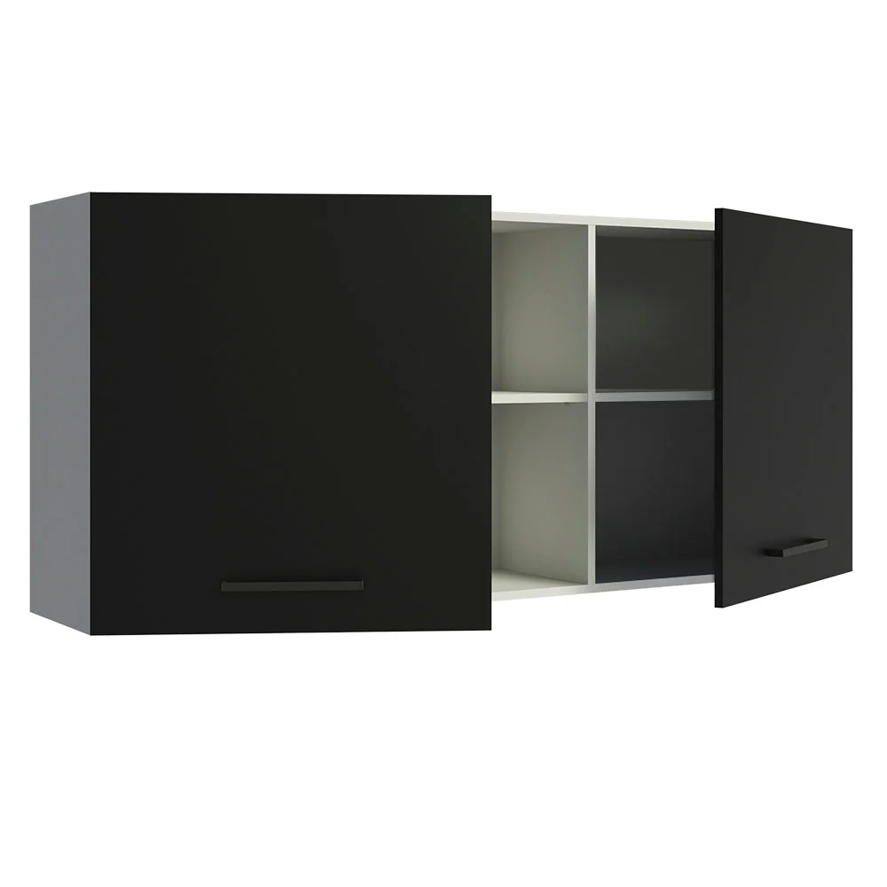 Armário Aéreo Madesa Agata 150 cm 2 Portas e 2 Nichos Branco/Preto - Image 4