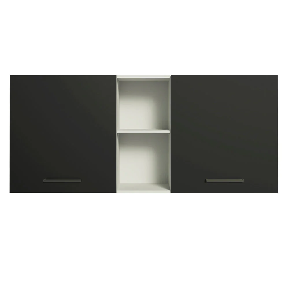 Armário Aéreo Madesa Agata 150 cm 2 Portas e 2 Nichos Branco/Preto - Image 8
