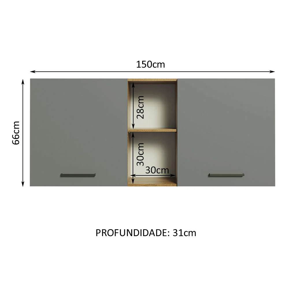 Armário Aéreo Madesa Agata 150 cm 2 Portas e 2 Nichos Rustic/Cinza - Image 2