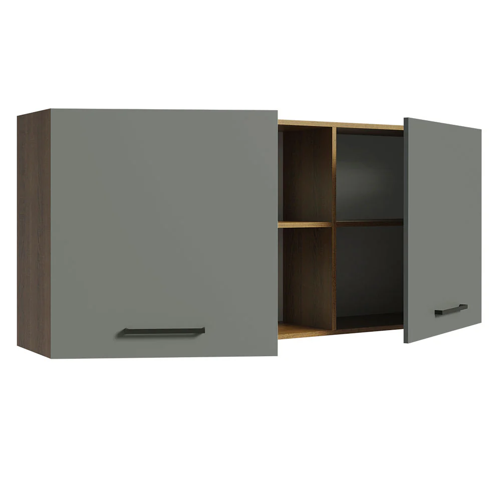 Armário Aéreo Madesa Agata 150 cm 2 Portas e 2 Nichos Rustic/Cinza - Image 4