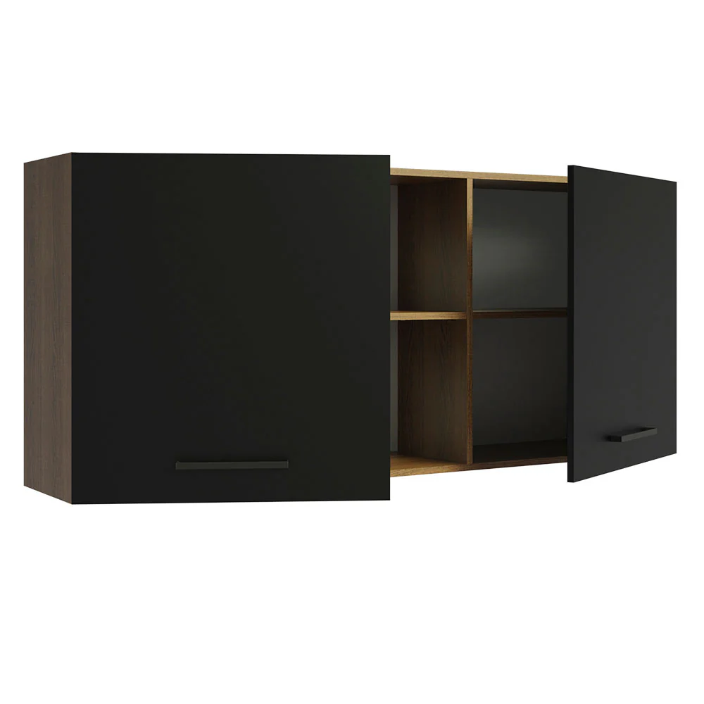 Armário Aéreo Madesa Agata 150 cm 2 Portas e 2 Nichos Rustic/Preto - Image 4