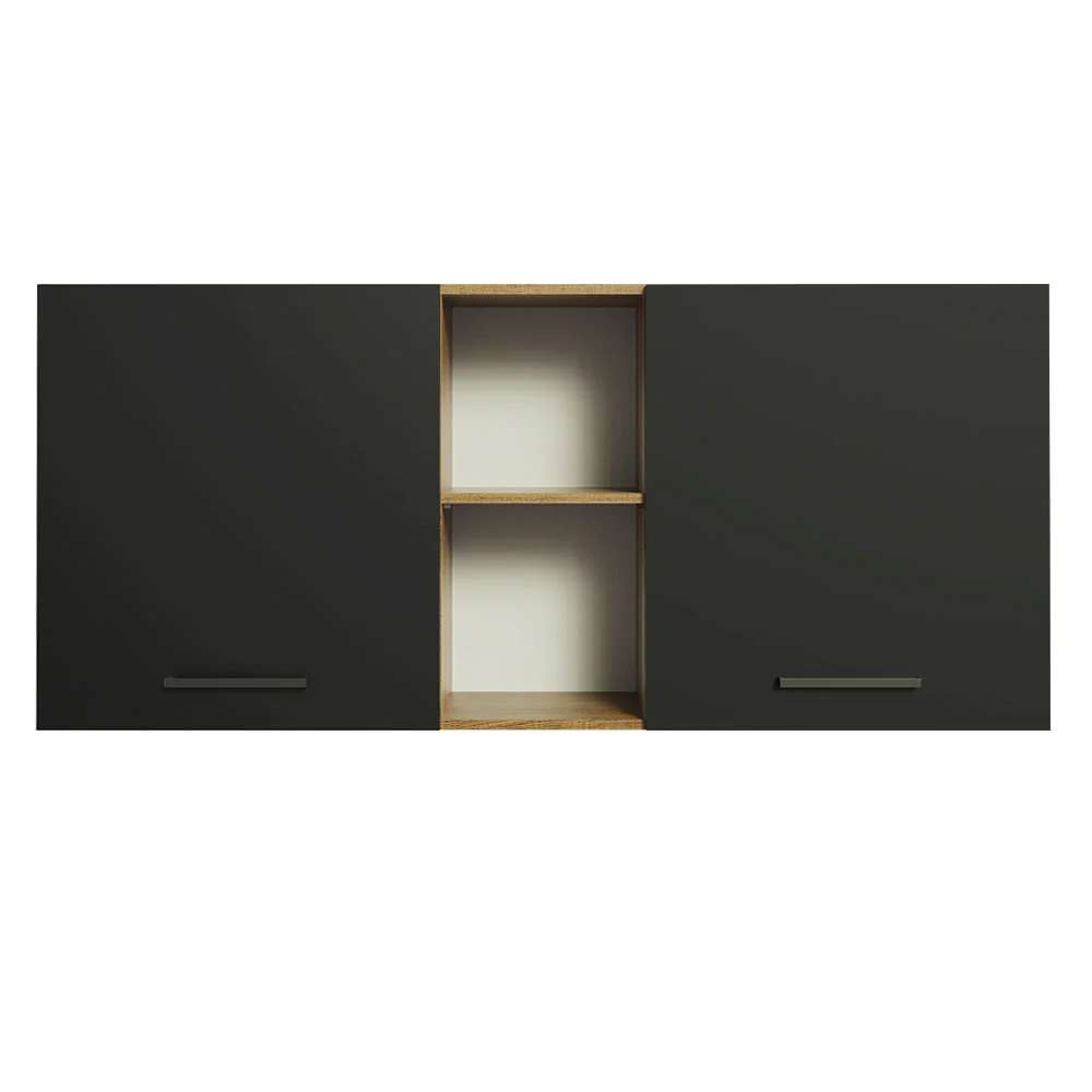 Armário Aéreo Madesa Agata 150 cm 2 Portas e 2 Nichos Rustic/Preto - Image 8