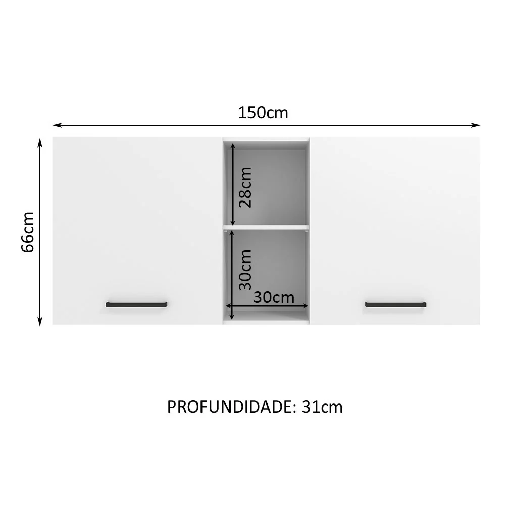 Armário Aéreo Madesa Agata 150 cm 2 Portas e 2 Nichos Branco - Image 2