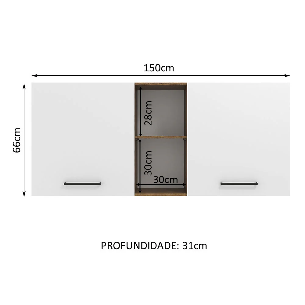 Armário Aéreo Madesa Agata 150 cm 2 Portas e 2 Nichos Rustic/Branco - Image 2