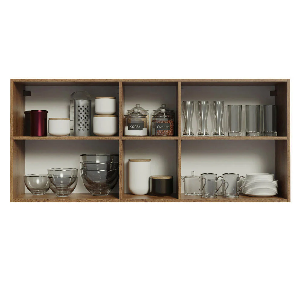 Armário Aéreo Madesa Agata 150 cm 2 Portas e 2 Nichos Rustic/Branco - Image 3