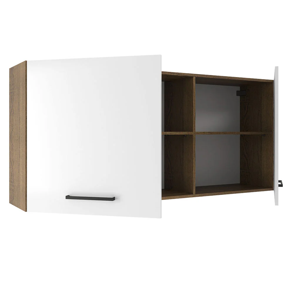 Armário Aéreo Madesa Agata 150 cm 2 Portas e 2 Nichos Rustic/Branco - Image 4