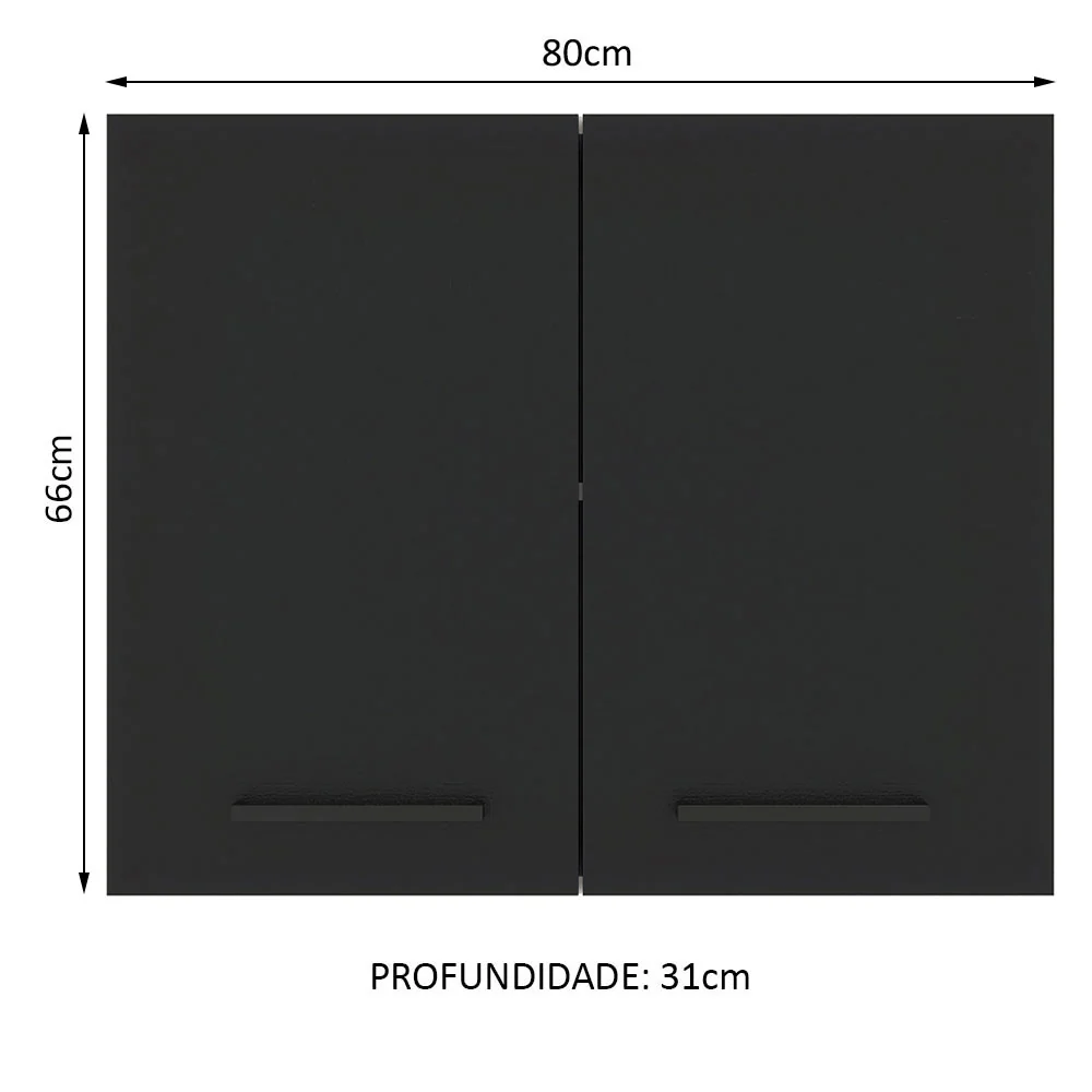 Armário Aéreo Madesa Agata 80 cm 2 Portas Branco/Preto - Image 2
