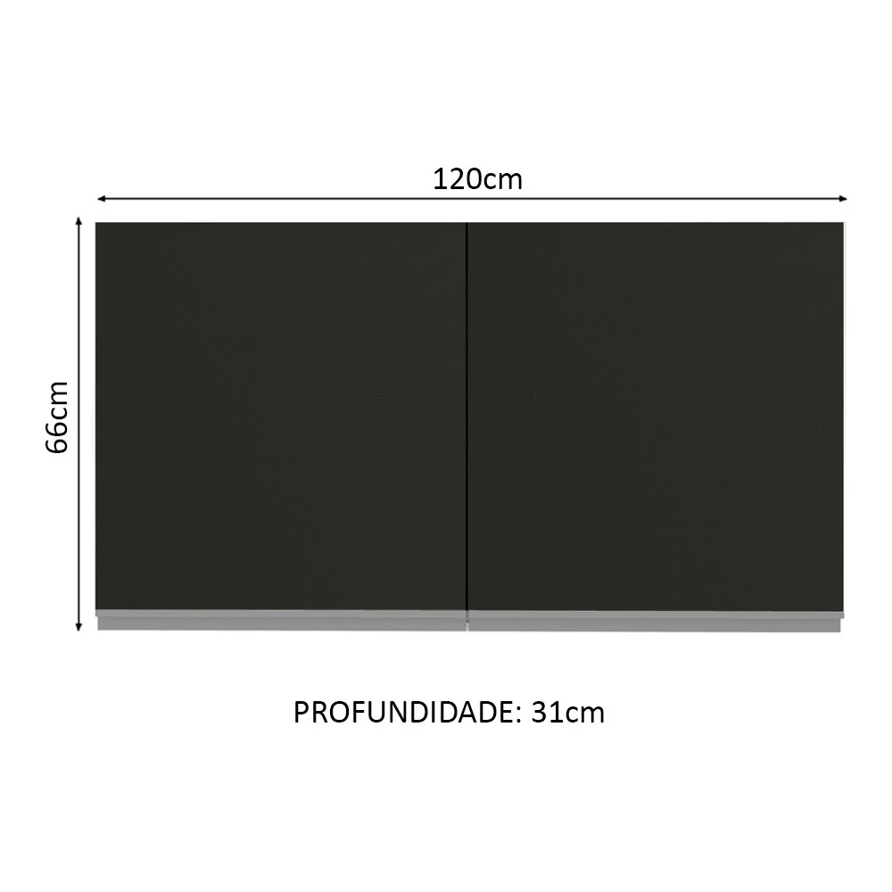 Armário Aéreo Madesa Glamy 120 cm 2 Portas Branco/Preto - Image 2