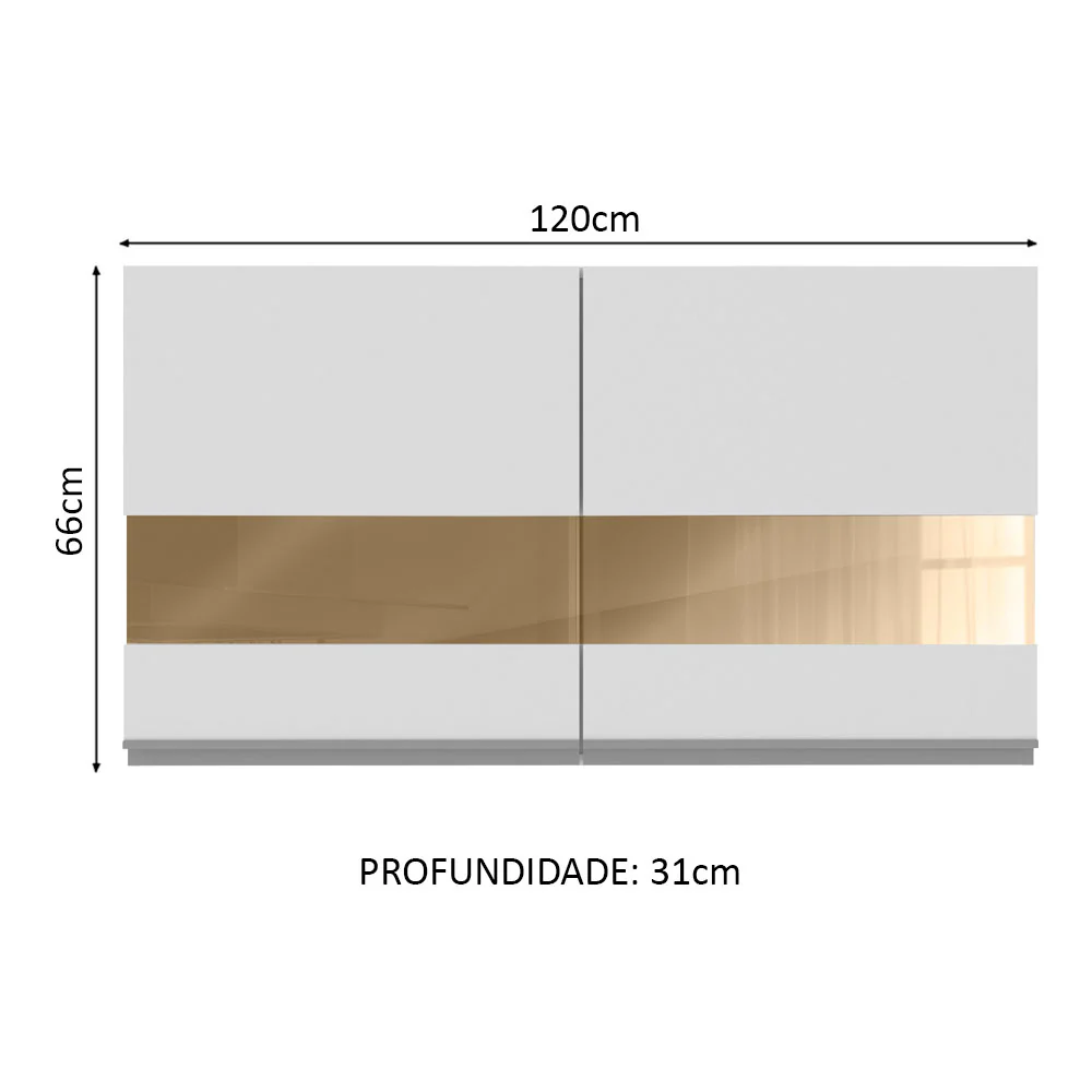 Armário Aéreo Madesa Glamy 120 cm 2 Portas com Vidro Branco - Image 2
