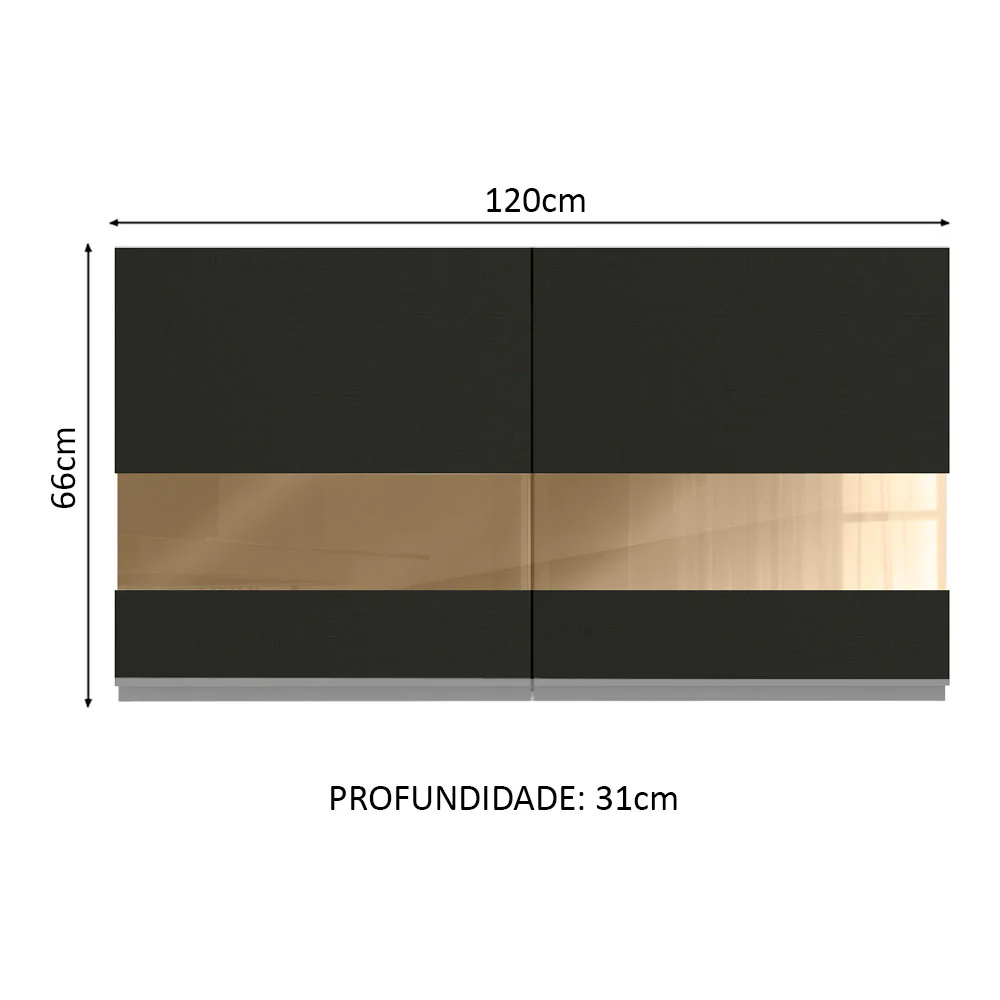 Armário Aéreo Madesa Glamy 120 cm 2 Portas com Vidro Branco/Preto - Image 2