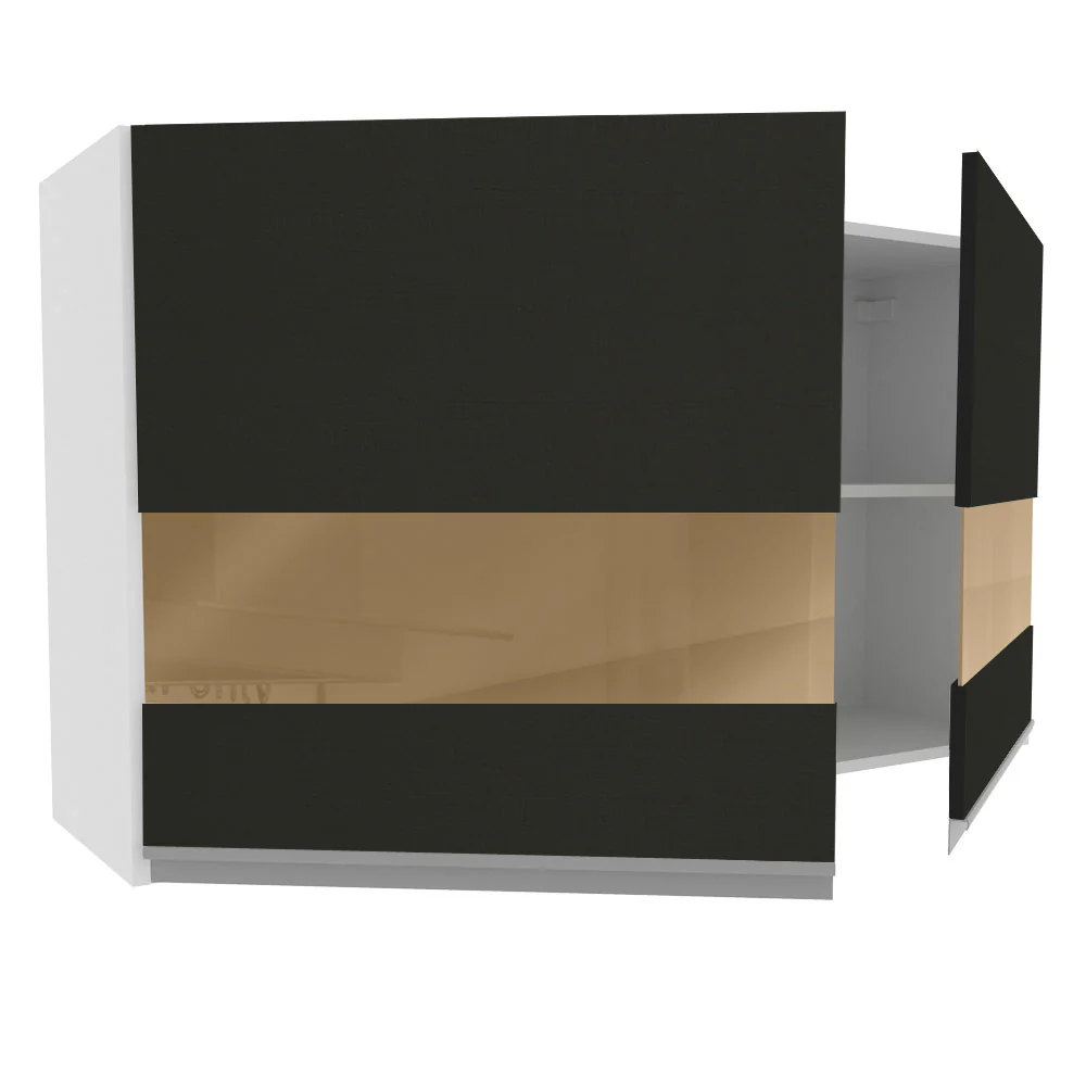 Armário Aéreo Madesa Glamy 120 cm 2 Portas com Vidro Branco/Preto - Image 4