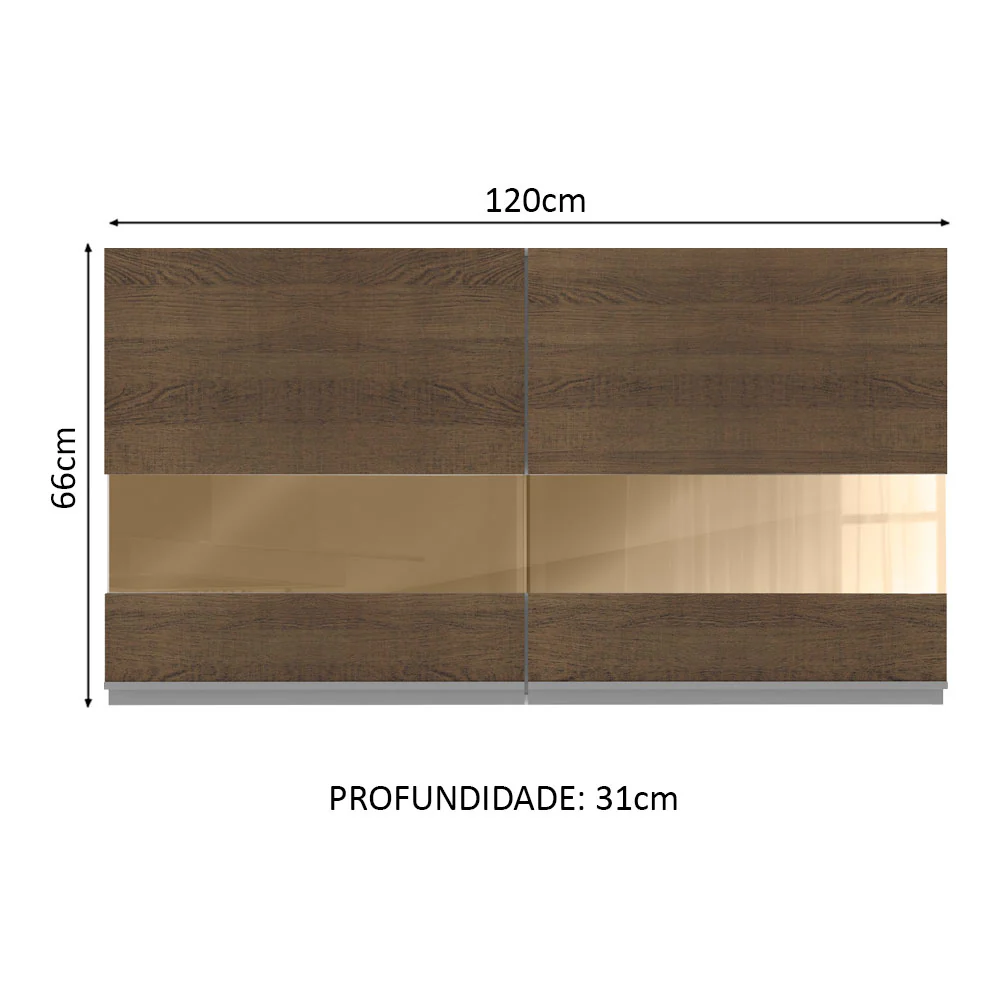 Armário Aéreo Madesa Glamy 120 cm 2 Portas com Vidro Branco/Rustic - Image 2