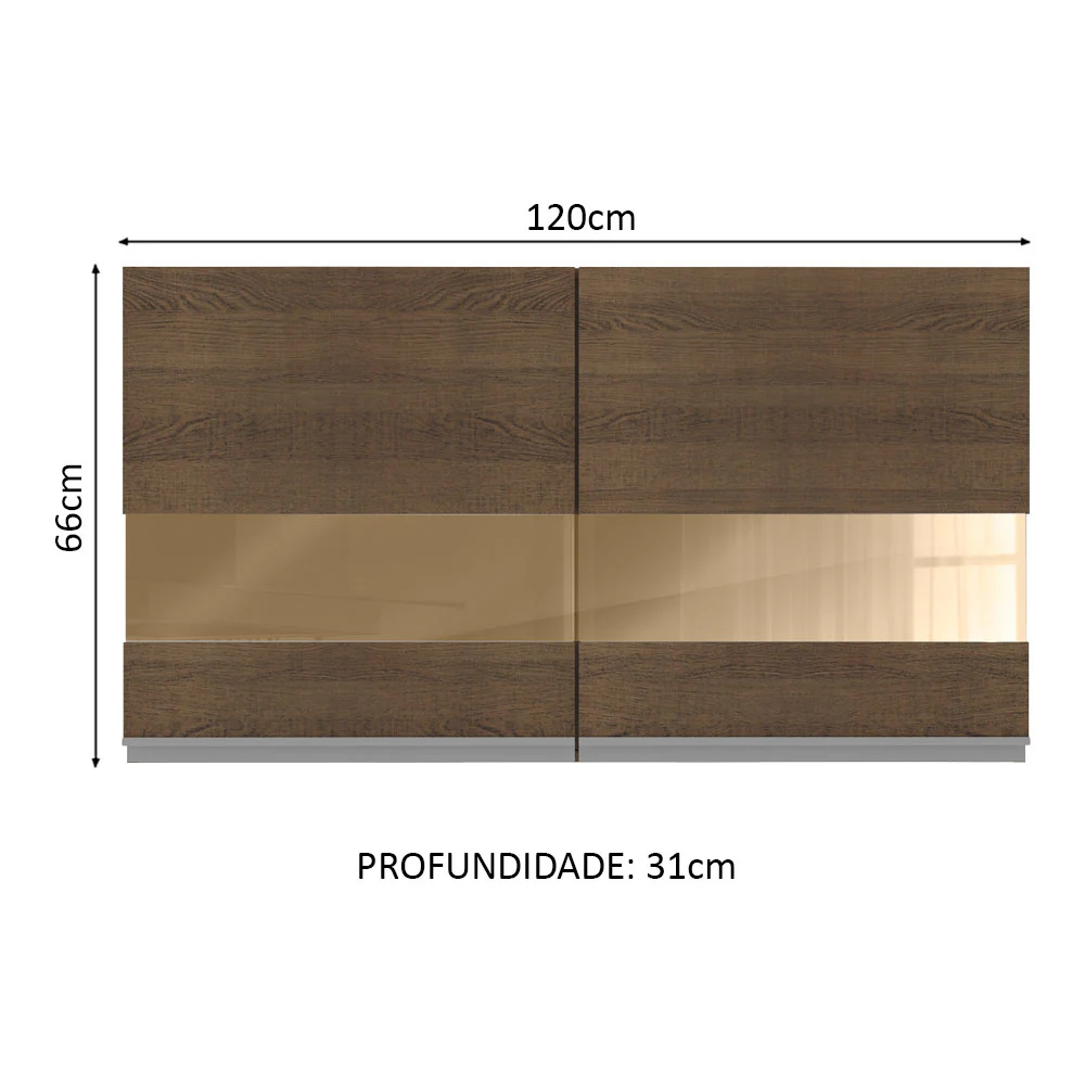 Armário Aéreo Madesa Glamy 120 cm 2 Portas com Vidro Rustic - Image 2