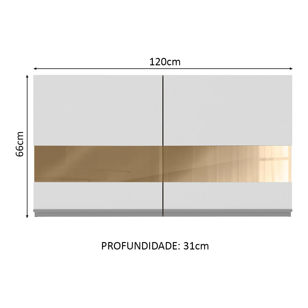 Armário Aéreo Madesa Glamy 120 cm 2 Portas com Vidro Rustic/Branco - Image 2