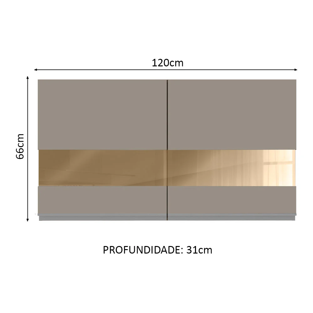 Armário Aéreo Madesa Glamy 120 cm 2 Portas com Vidro Rustic/Crema - Image 2