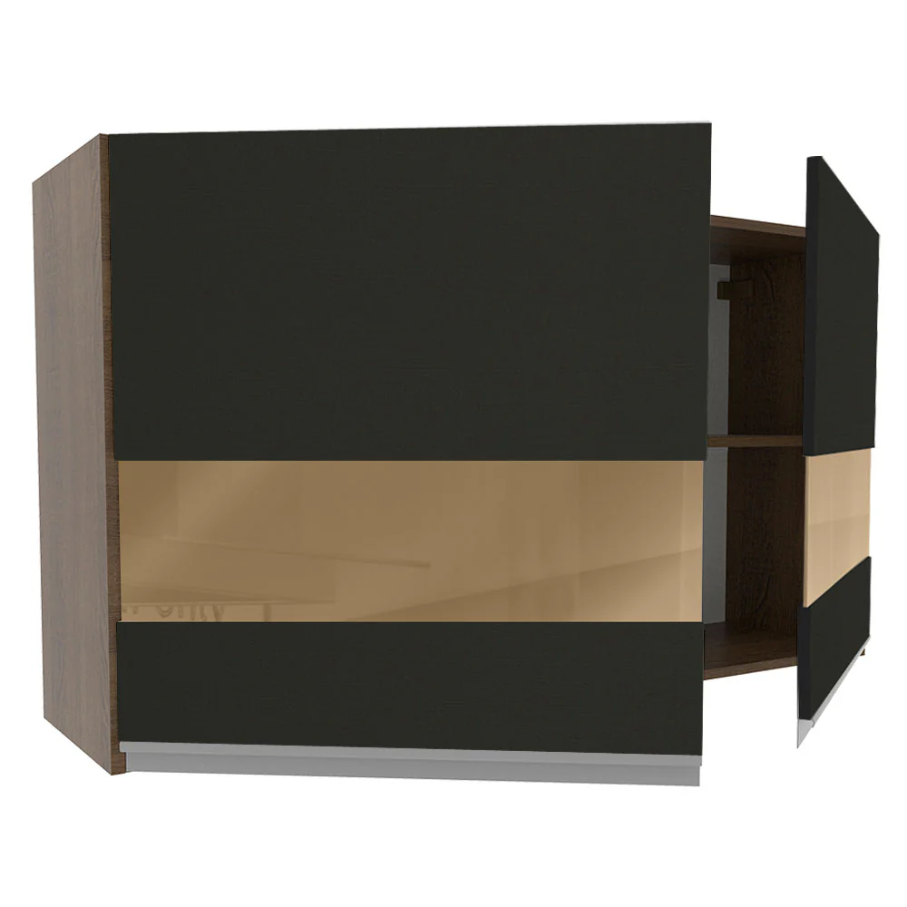 Armário Aéreo Madesa Glamy 120 cm 2 Portas com Vidro Rustic/Preto - Image 4