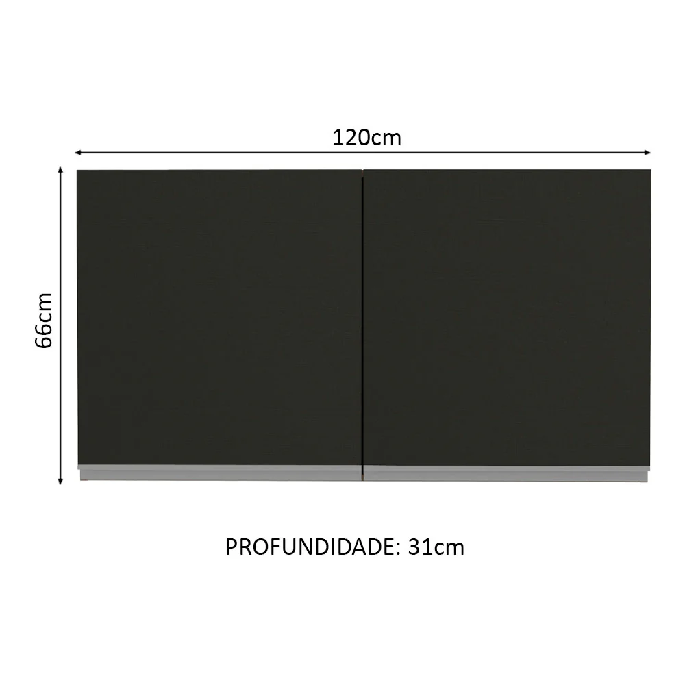 Armário Aéreo Madesa Glamy 120 cm 2 Portas Rustic/Preto - Image 2