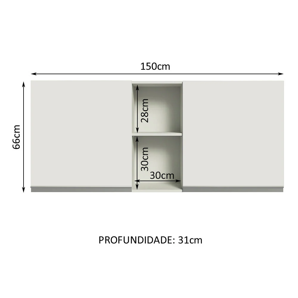 Armário Aéreo Madesa Glamy 150 cm 2 Portas e 2 Nichos Branco - Image 2