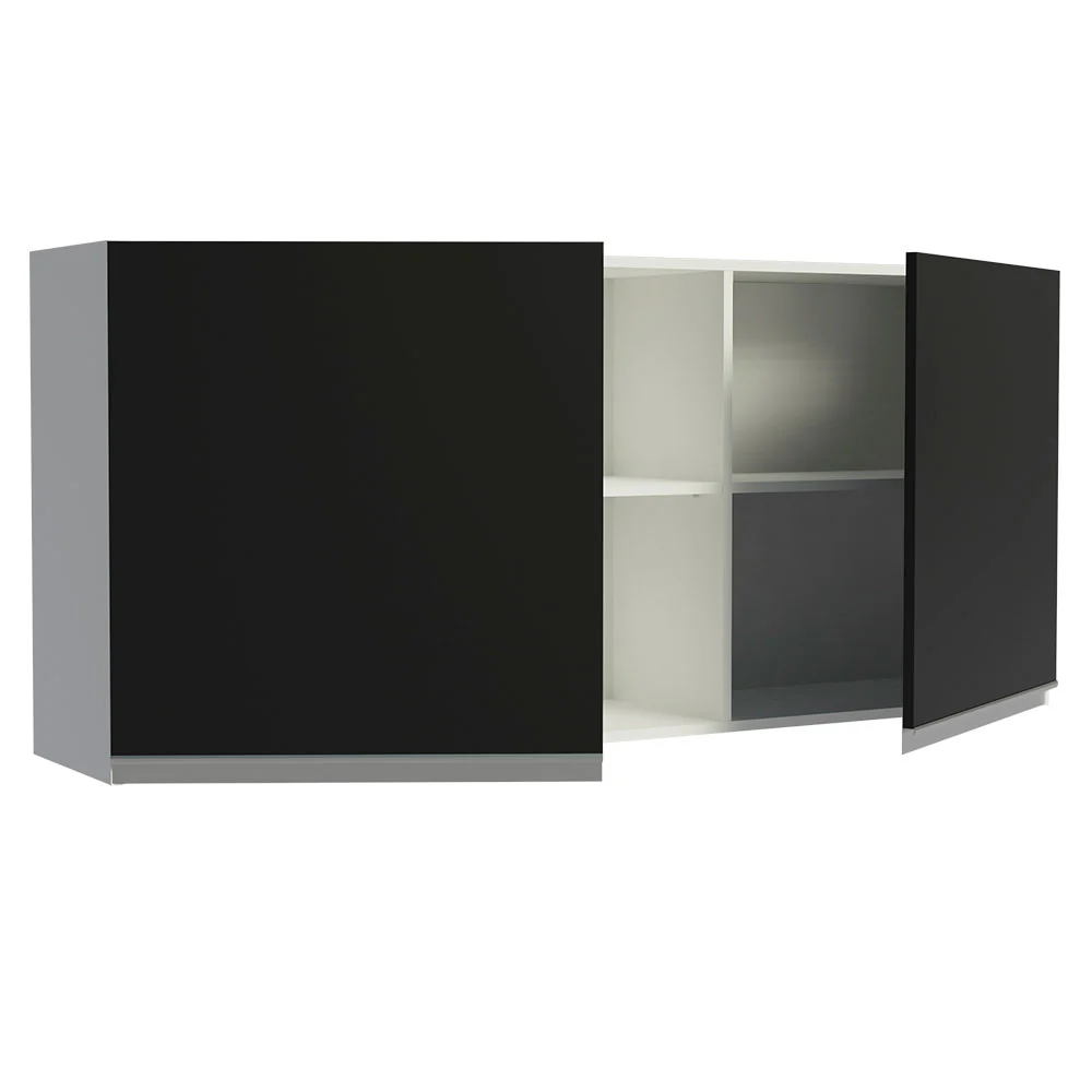 Armário Aéreo Madesa Glamy 150 cm 2 Portas e 2 Nichos Branco/Preto - Image 4