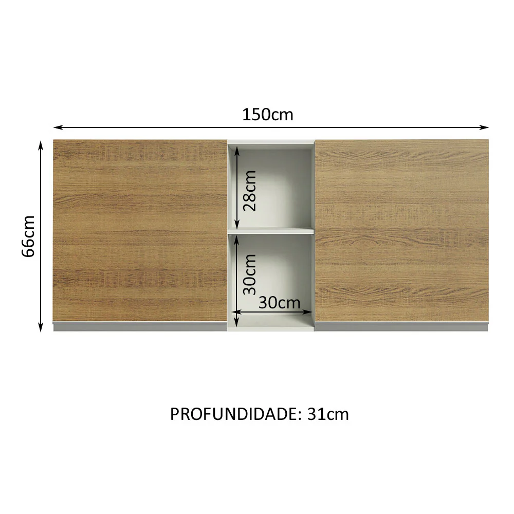 Armário Aéreo Madesa Glamy 150 cm 2 Portas e 2 Nichos Branco/Rustic - Image 2