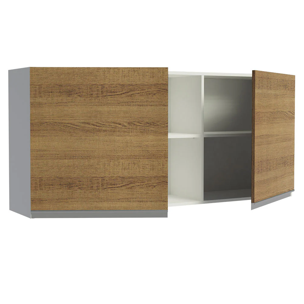 Armário Aéreo Madesa Glamy 150 cm 2 Portas e 2 Nichos Branco/Rustic - Image 4